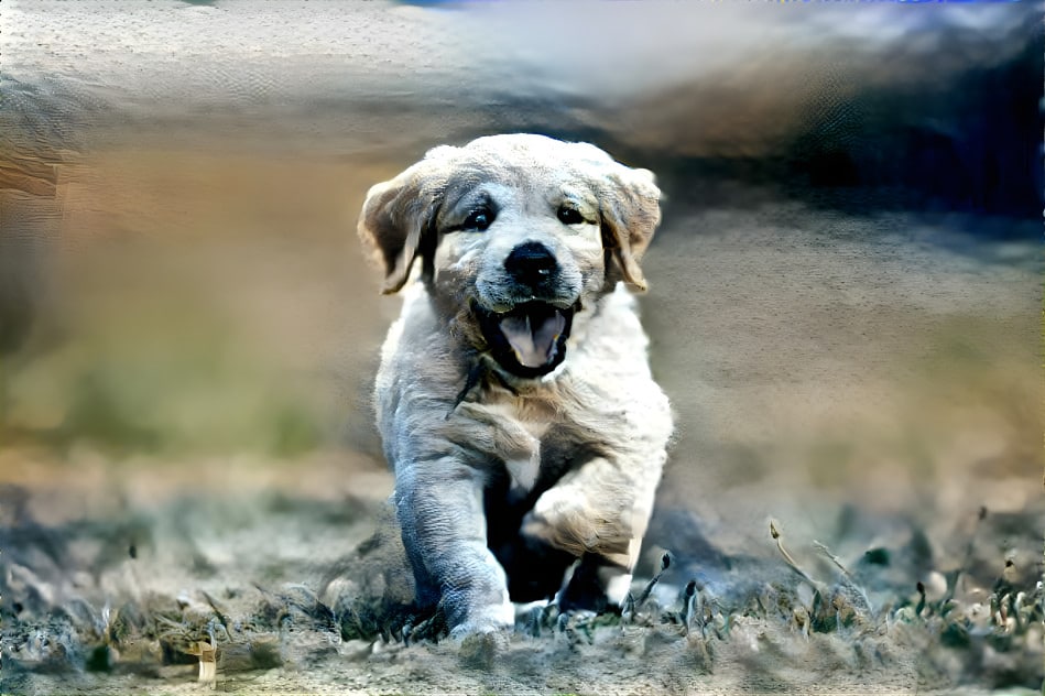 A golden retriever puppy with Komodo dragon style transfer