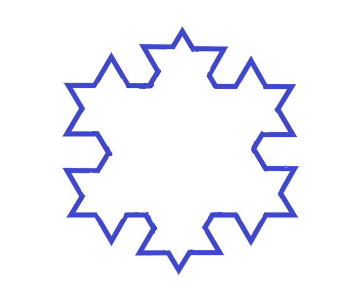 A Blue Drawing to teach how to draw the Koch Snowflake Fractal by hand