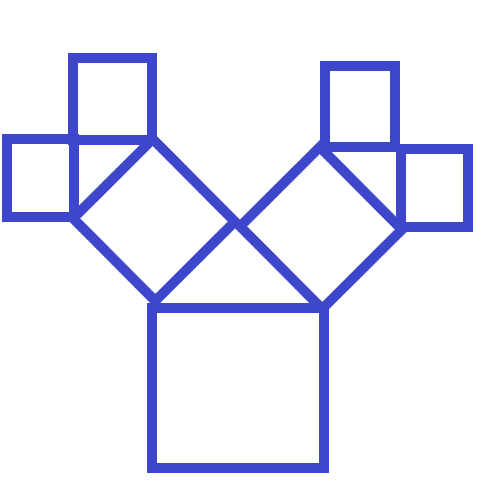 A Blue Drawing to teach how to draw the Pythagorean Tree Fractal by hand