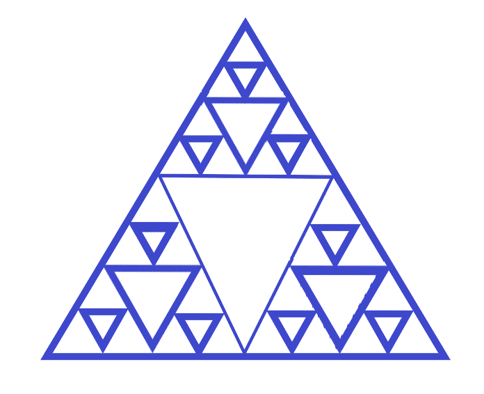 A Blue Drawing to teach how to draw the Sierpinski Triangle Fractal by hand