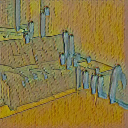 A style transfer of a living room in Boston with the style of Van Gogh's Bedroom in Arles