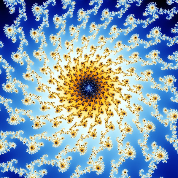 A zoomed image of a spiraling vortex in one of the antenna of the mandelbrot set