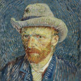 A self portrait of Van Gogh in a Gray hat 