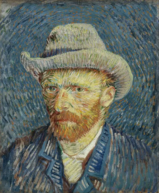 A self portrait of Van Gogh in a Gray hat from the Google Art Project