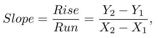 The rise over run equation for calculating the slope