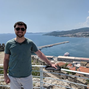 Mike standing on the roof of the fort in Kavala