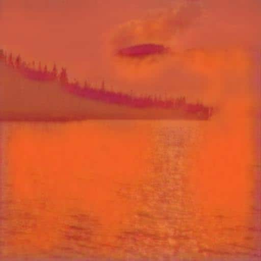 Mike's Toxaway Lake photo style transferred to the style of Rothko's Orange, Red, Yellow