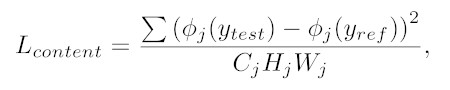 Equation for the calculation of the content loss