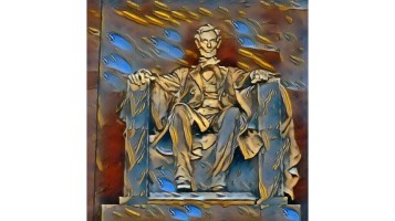 The Lincoln Memorial style transferred into the style of Dali's The Melting Watch