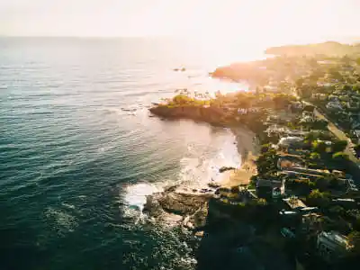 A coastline with fractal shape at sunset