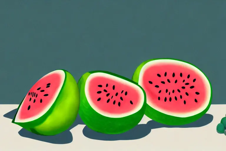 cartoon watermelons freshly cut like Frida Kahlo's painting viva la vida