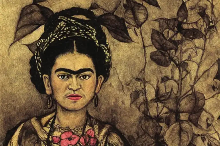 A somber illustration of Frida Kahlo