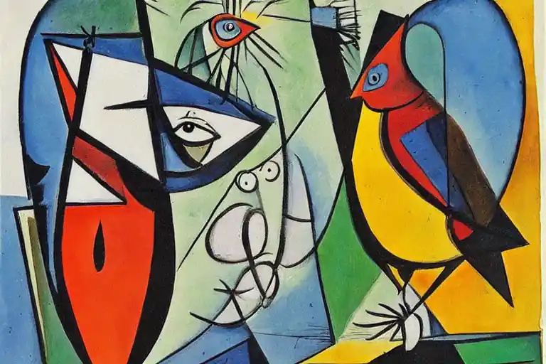 A painting of birds made in the cubism art style