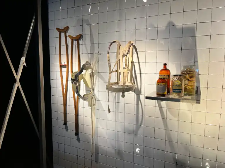 Frida Kahlo's back brace and crutches on display in the museum