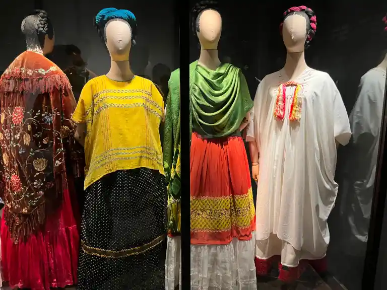 Some of Frida Kahlo's Tehuana dresses on display in the Frida Kahlo museum