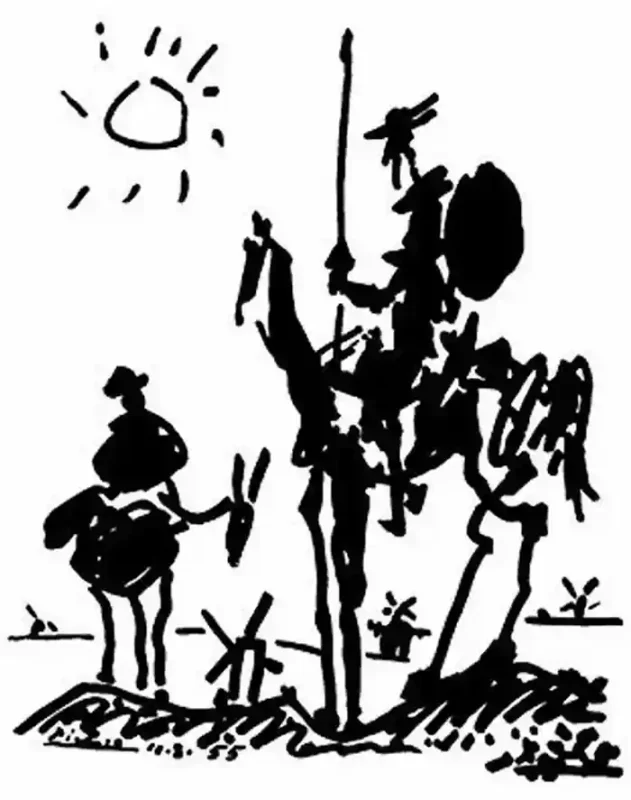 Picasso's painting of Don Quixote on his horse Rocinate and Sancho Panza