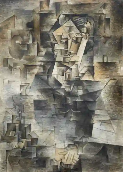 Picasso's Cubist Portrait of Daniel Henry Kahnweiler in 1910. Public domain