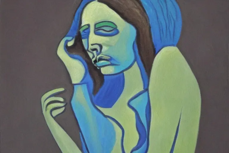 weeping woman painting inspired by Picasso's Blue Period