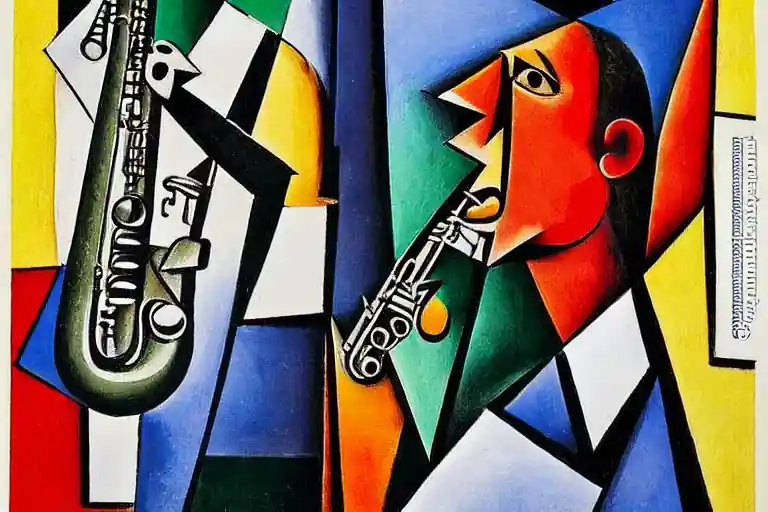 a saxophone player in the cubist style of pablo picasso